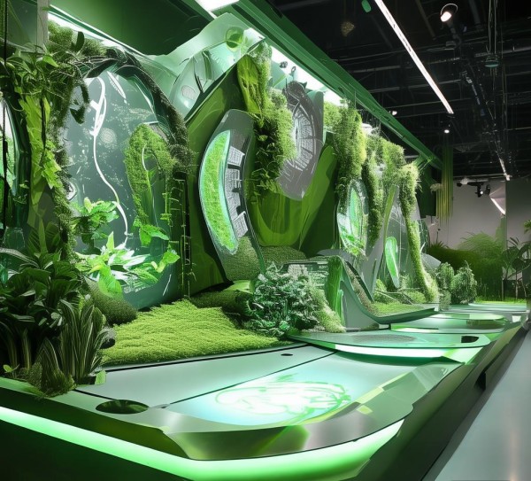 绿色风尚与科技美学交融，环保服装秀背景板动态图的艺术与可持续性探索