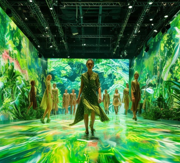可持续时尚的动态视觉革命，环保走秀背景动态图，用流动画面诠释绿色美学